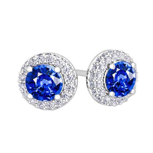 Ceylon Sapphire Halo Diamond Stud Oorbellen 4,70 karaat witgoud 14K - harrychadent.nl