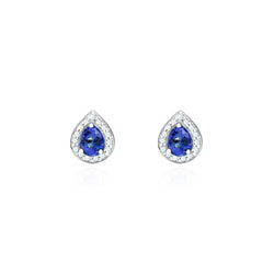 Ceylon Sapphire Met Diamanten 3.36 Ct Oorknopjes Wit Goud 14K