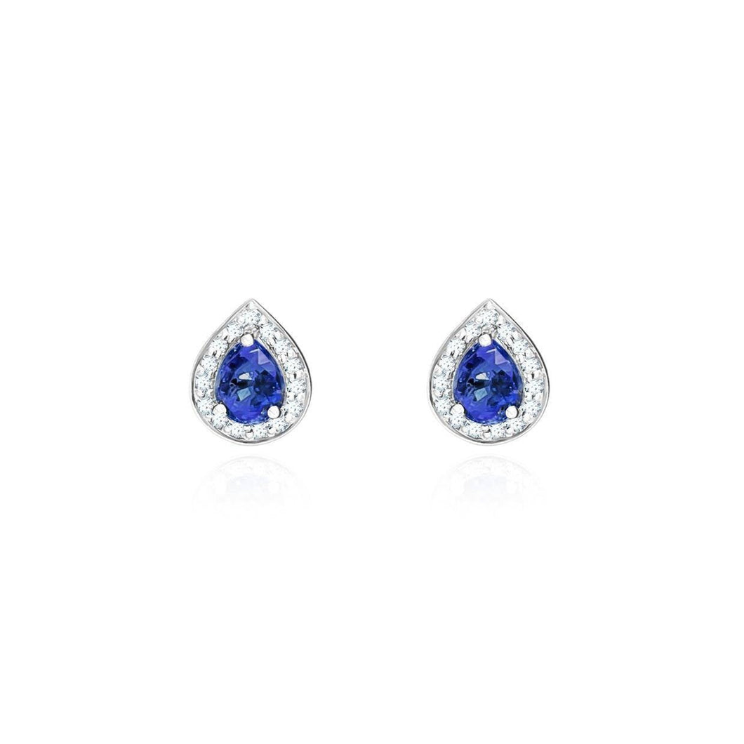 Ceylon Sapphire Met Diamanten 3.36 Ct Oorknopjes Wit Goud 14K - harrychadent.nl