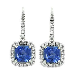 Ceylon Sapphire Met Diamanten Dames Dangle Oorbellen 5,40 Ct WG 14K