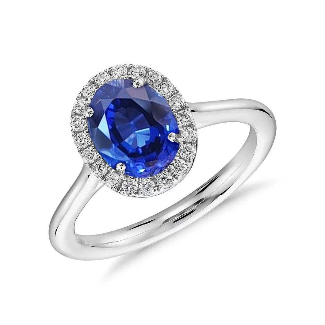 Ceylon Sapphire Ovaal Met Diamanten Ring 3 Kt Wit Goud 14K - harrychadent.nl