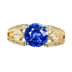 Ceylon Sapphire Ronde Diamanten 3.76 Ct Ring Antieke Stijl