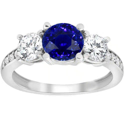 Ceylon Sapphire Ronde Diamanten Ring 3.50 Karaat Dames Sieraden