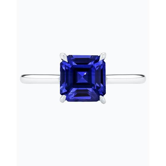 Ceylon Sapphire Solitaire Ring Asscher Cut 2 karaats damessieraden - harrychadent.nl