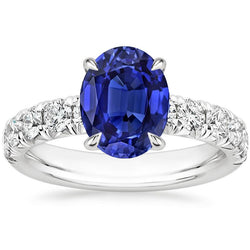 Ceylon Sapphire Solitaire met ronde diamanten accenten Ring 4,50 karaat