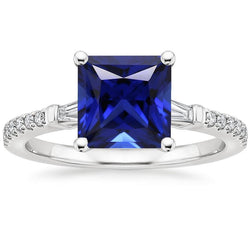 Ceylon Sapphire diamanten accenten Ring Solitaire Princess Cut 5,50 karaat