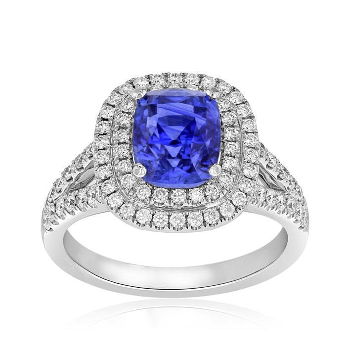 Ceylon Sapphire dubbele Halo Ring massief goud 14K sieraden 3.5 Ct - harrychadent.nl