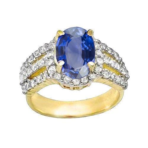 Ceylon Sapphire ovale en ronde diamanten ring goud 14K 3.51 karaat - harrychadent.nl