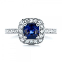 Ceylon blauwe saffier Halo diamanten ring 4 kt 14K witgoud