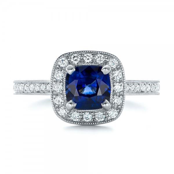 Ceylon blauwe saffier Halo diamanten ring 4 kt 14K witgoud - harrychadent.nl