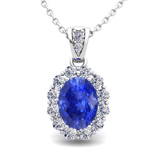 Ceylon blauwe saffier diamant 2.70 karaat hanger wit goud 14K - harrychadent.nl