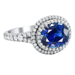 Ceylon blauwe saffier diamanten 4 karaat trouwring wit goud 14K