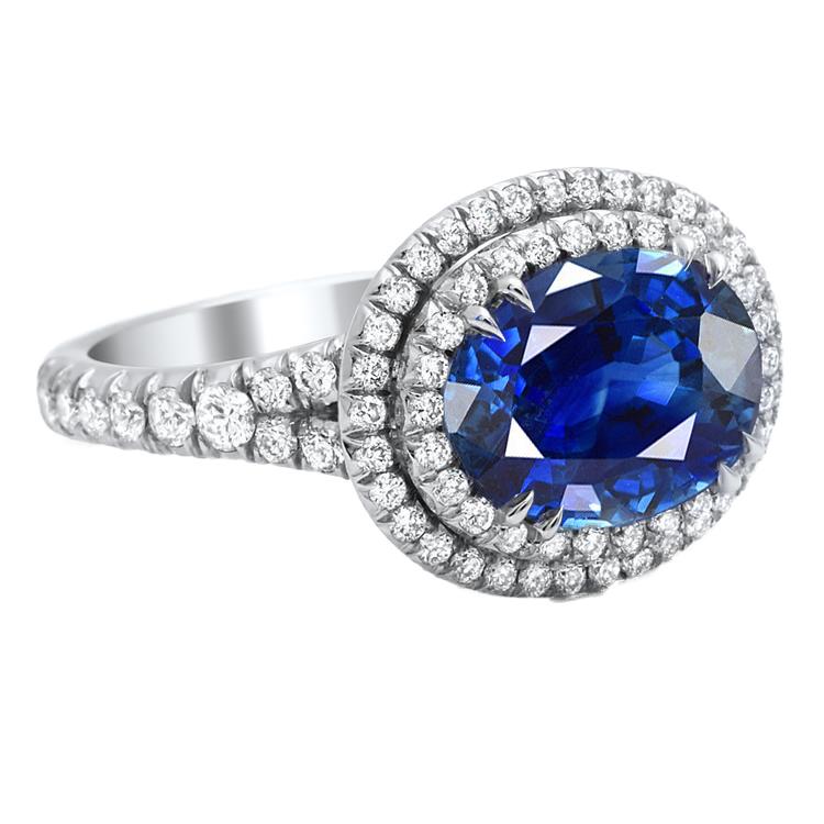 Ceylon blauwe saffier diamanten 4 karaat trouwring wit goud 14K - harrychadent.nl