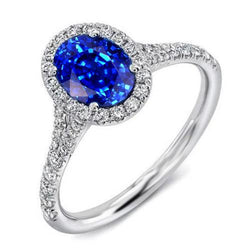 Ceylon blauwe saffier diamanten 4.40 karaat ring wit goud 14K