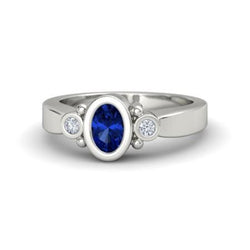 Ceylon blauwe saffier diamanten ring bezel set 1.70 karaat wit goud 14k