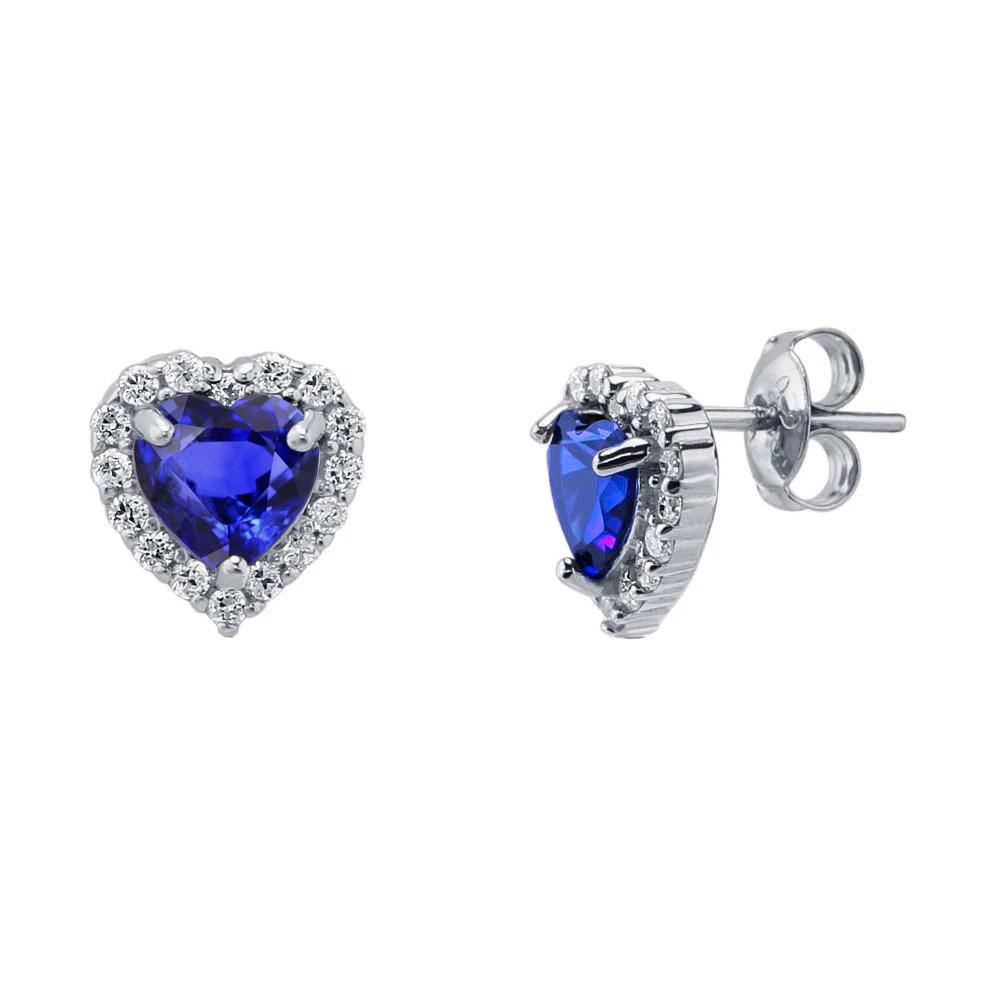 Ceylon blauwe saffier en diamanten 4.60 Ct hartvormige oorknopjes - harrychadent.nl