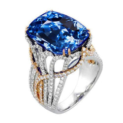 Ceylon blauwe saffier en diamanten 8,51 ct ring tweekleurig