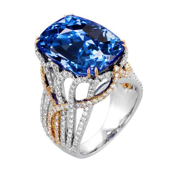 Ceylon blauwe saffier en diamanten 8,51 ct ring tweekleurig - harrychadent.nl