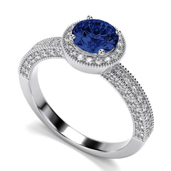 Ceylon blauwe saffier en diamanten jubileum ring nieuw wit goud 14k