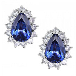 Ceylon blauwe saffier en diamanten oorknop 3.50 ct witgoud 14k