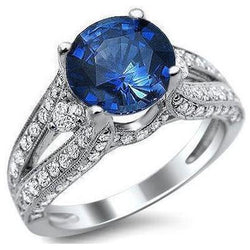 Ceylon blauwe saffier met diamanten ring 4 kt witgoud 14k