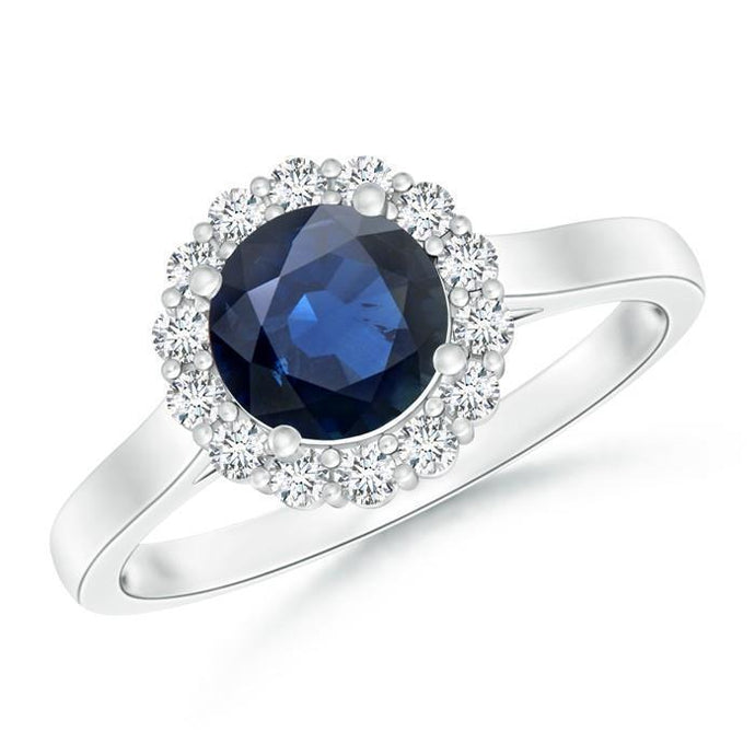 Ceylon blauwe saffier ring ronde diamant 2.45 karaat witgoud 14K - harrychadent.nl