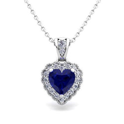 Ceylon blauwe saffier ronde diamanten hanger vrouwen goud 14K 1.60 Ct.