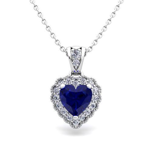 Ceylon blauwe saffier ronde diamanten hanger vrouwen goud 14K 1.60 Ct. - harrychadent.nl