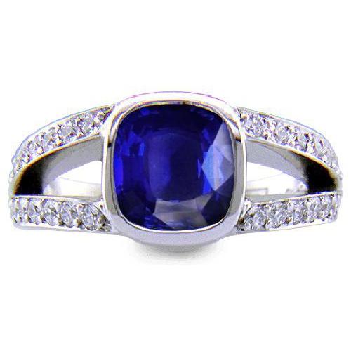 Ceylon saffier en diamanten ring wit goud 14K 4.5 karaat - harrychadent.nl