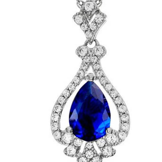 Ceylon saffier hanger diamant 14K wit goud 1.90 ct peer geslepen - harrychadent.nl