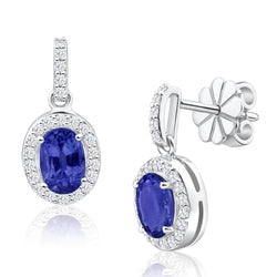 Ceylon-saffier met diamanten oorbel van 2,96 ct witgoud 14k
