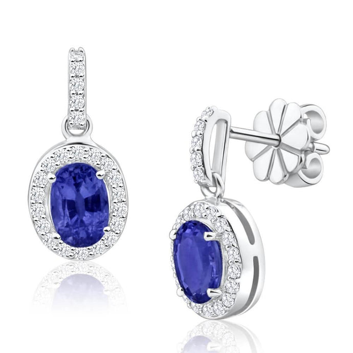 Ceylon-saffier met diamanten oorbel van 2,96 ct witgoud 14k - harrychadent.nl