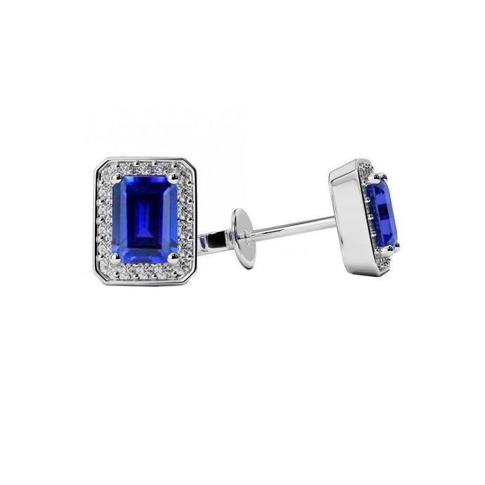 Ceylon saffier met ronde diamanten halo oorknopjes 3,30 ct. WG 14K - harrychadent.nl