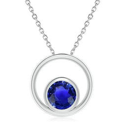 Cirkel hanger ronde Sri Lankaanse saffier bezel set ketting 2 karaat