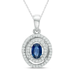 Cirkelstijl Sri Lanka Sapphire Diamond Pendant Necklace 4 Ct. WG 14K