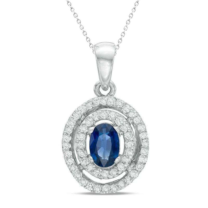 Cirkelstijl Sri Lanka Sapphire Diamond Pendant Necklace 4 Ct. WG 14K - harrychadent.nl