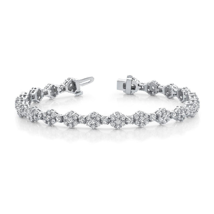 Cluster Flower Schakelarmband 6 Kt Rond Geslepen Echt Diamanten Witgoud