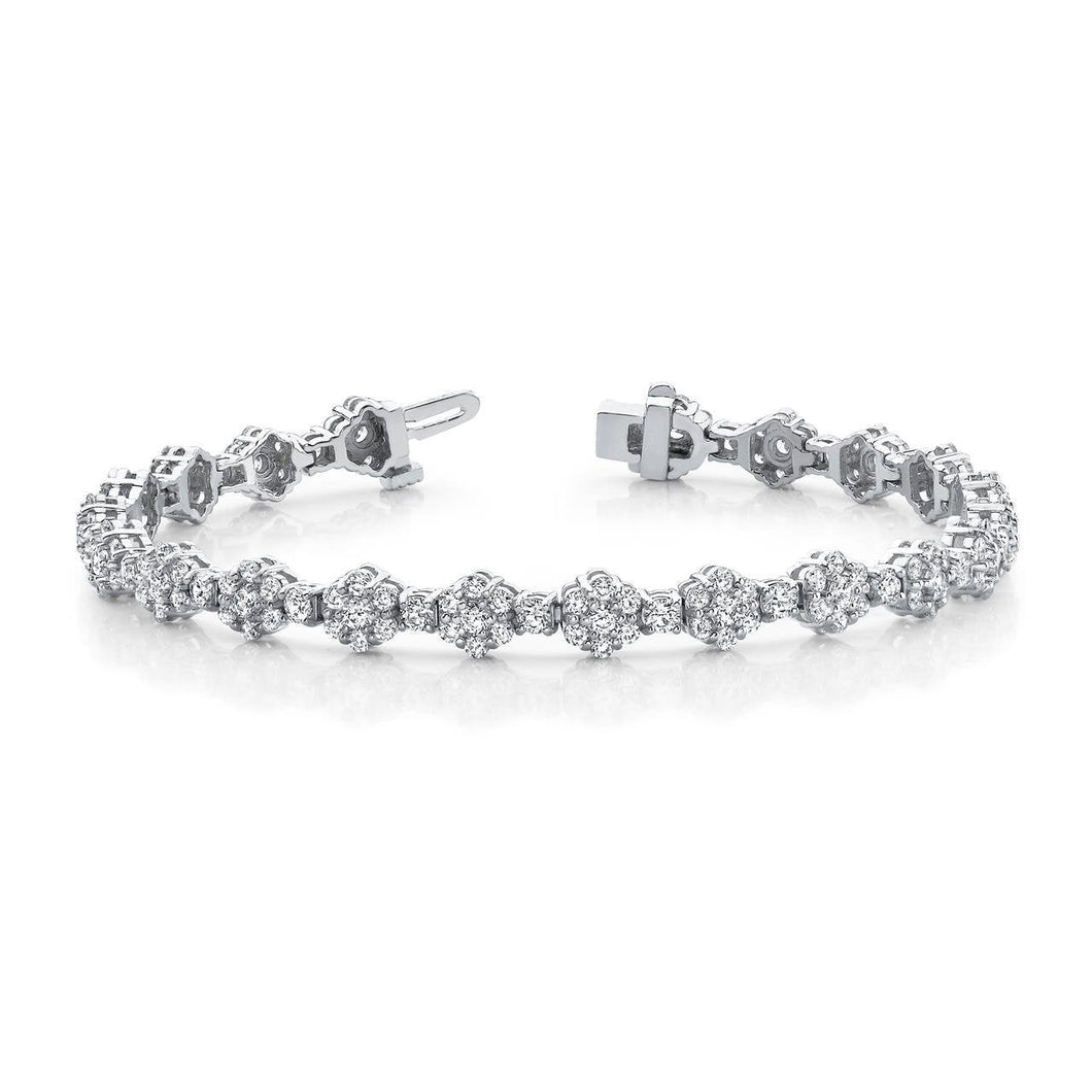 Cluster Flower Schakelarmband 6 Kt Rond Geslepen Echt Diamanten Witgoud