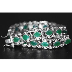 Colombiaanse groene smaragdgroene diamanten armband 21 karaat witgoud 14K Nieuw