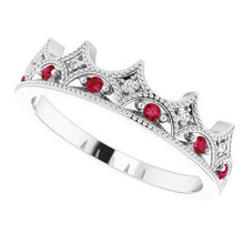 Afbeelding in Gallery-weergave laden, Crown Style Diamond &amp; Ruby Stone Ring Wit Goud 14K 1,40 Karaat - harrychadent.nl
