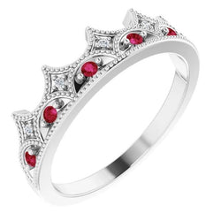 Crown Style Diamond & Ruby Stone Ring Wit Goud 14K 1,40 Karaat