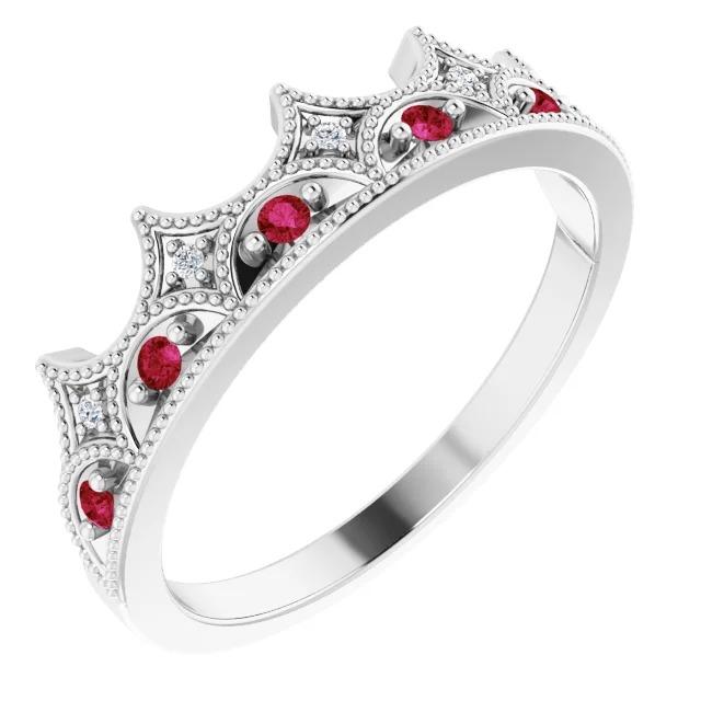 Crown Style Diamond & Ruby Stone Ring Wit Goud 14K 1,40 Karaat - harrychadent.nl