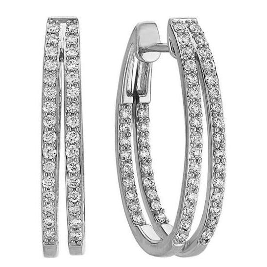 Dame Hoepel Oorbellen 4,00 karaat Dubbele Rij Echt Diamanten Wit Goud 14K - harrychadent.nl