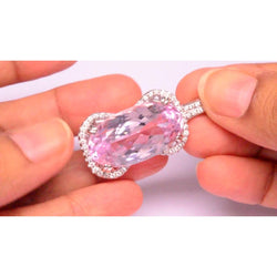 Dames 19 karaat goud roze kunziet met diamanten halsketting hanger