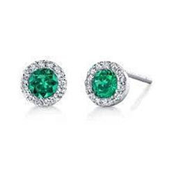 Dames 2,50 karaat groene smaragd Halo oorknop wit goud 14K