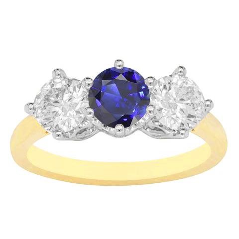 Dames 3 steen blauwe saffier diamanten ring 3,50 karaat tweekleurig 14K - harrychadent.nl