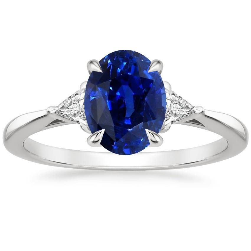 Dames 3 stenen ovale blauwe saffier & biljoen geslepen diamanten ring 3 karaat - harrychadent.nl