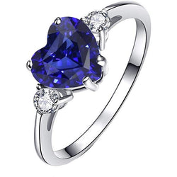 Dames 3 stenen ring hart Ceylon saffier & ronde diamanten 2,50 karaat