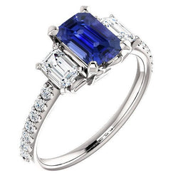 Dames 3 stenen ring met accenten Emerald Ceylon Sapphire 4 karaat