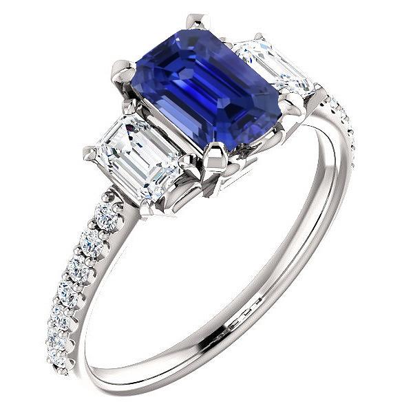 Dames 3 stenen ring met accenten Emerald Ceylon Sapphire 4 karaat - harrychadent.nl